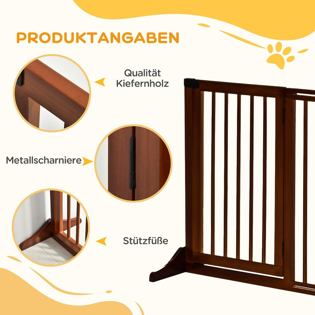 PawHut Absperrgitter Hund Freistehend Verstellbar 113-166 x 71 cm Braun | Schutzgitter mit Füssen, T