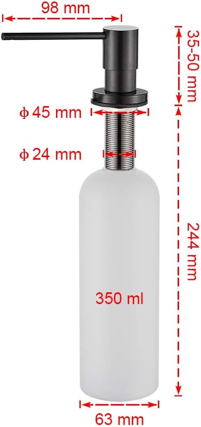 Ibergrif - Küche Spülmittelspender für Flüssigseifen, Einbauseifenspender, schwarz, einheitsgrösse,