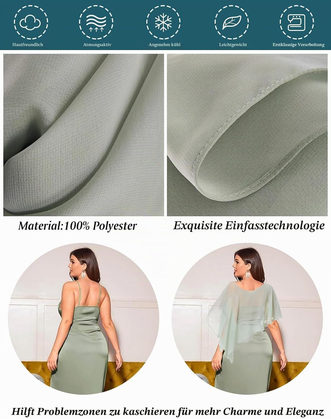 BEAUTELICATE Damen Chiffon Schal Stola Eleganten Cape Umhang für Braut Sommer Hochzeits Festliche Ab