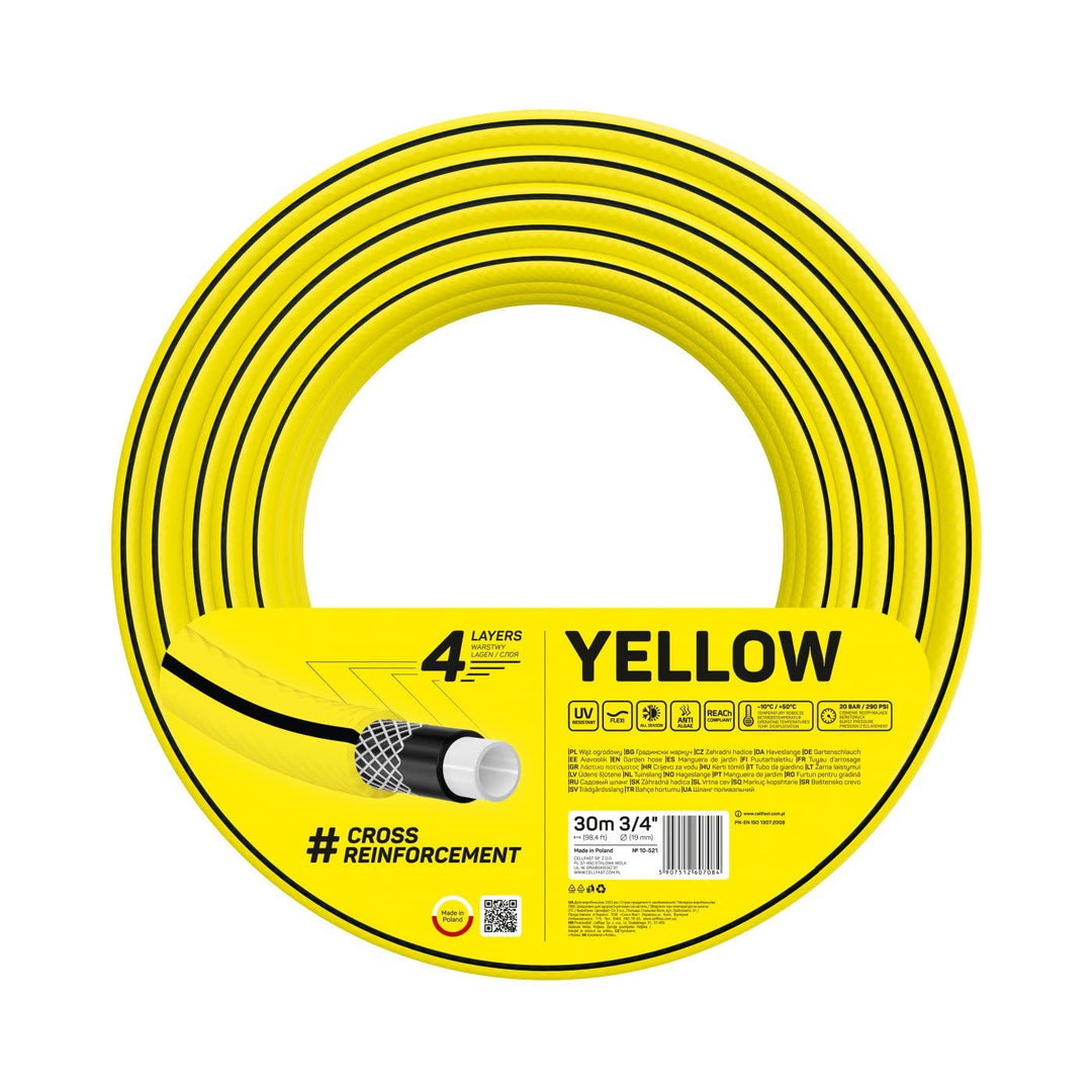 Cellfast YELLOW Gartenschlauch, Leicht, Strapazierfähig, 4-lagig, Haltbare Kreuzgeflecht, UV und Alg