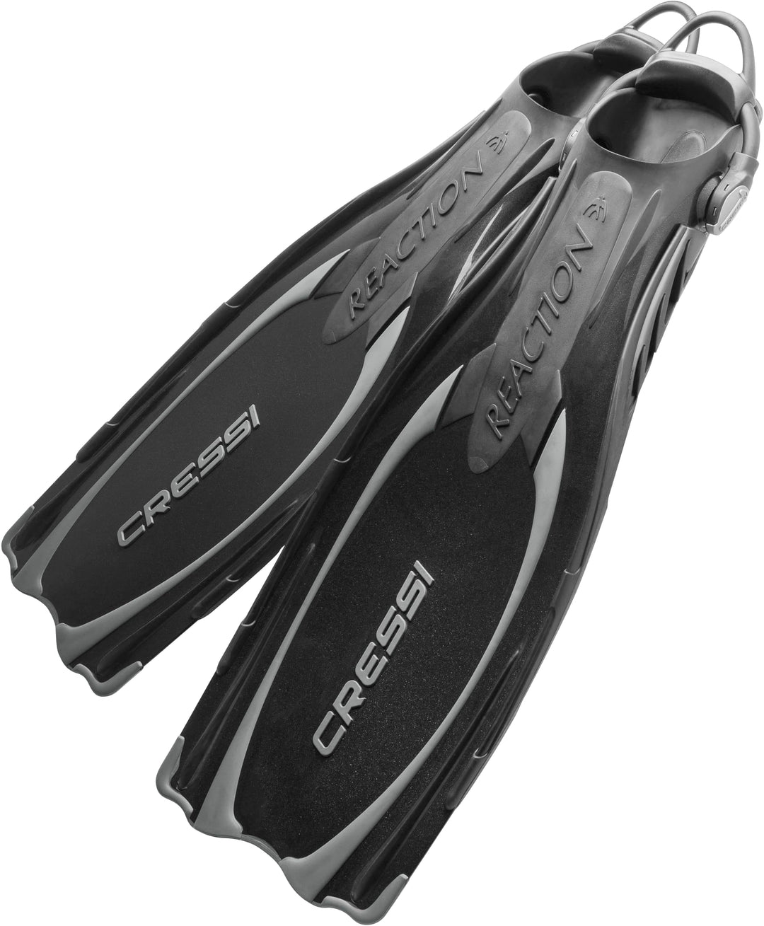 Cressi Reaction EBS Fins - Hochleistungstauchflossen mit EBS Strap L/XL (45/47) Schwarz/Silber, L/XL