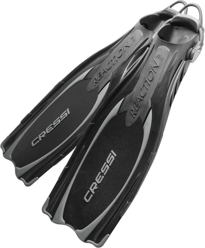 Cressi Reaction EBS Fins - Hochleistungstauchflossen mit EBS Strap L/XL (45/47) Schwarz/Silber, L/XL