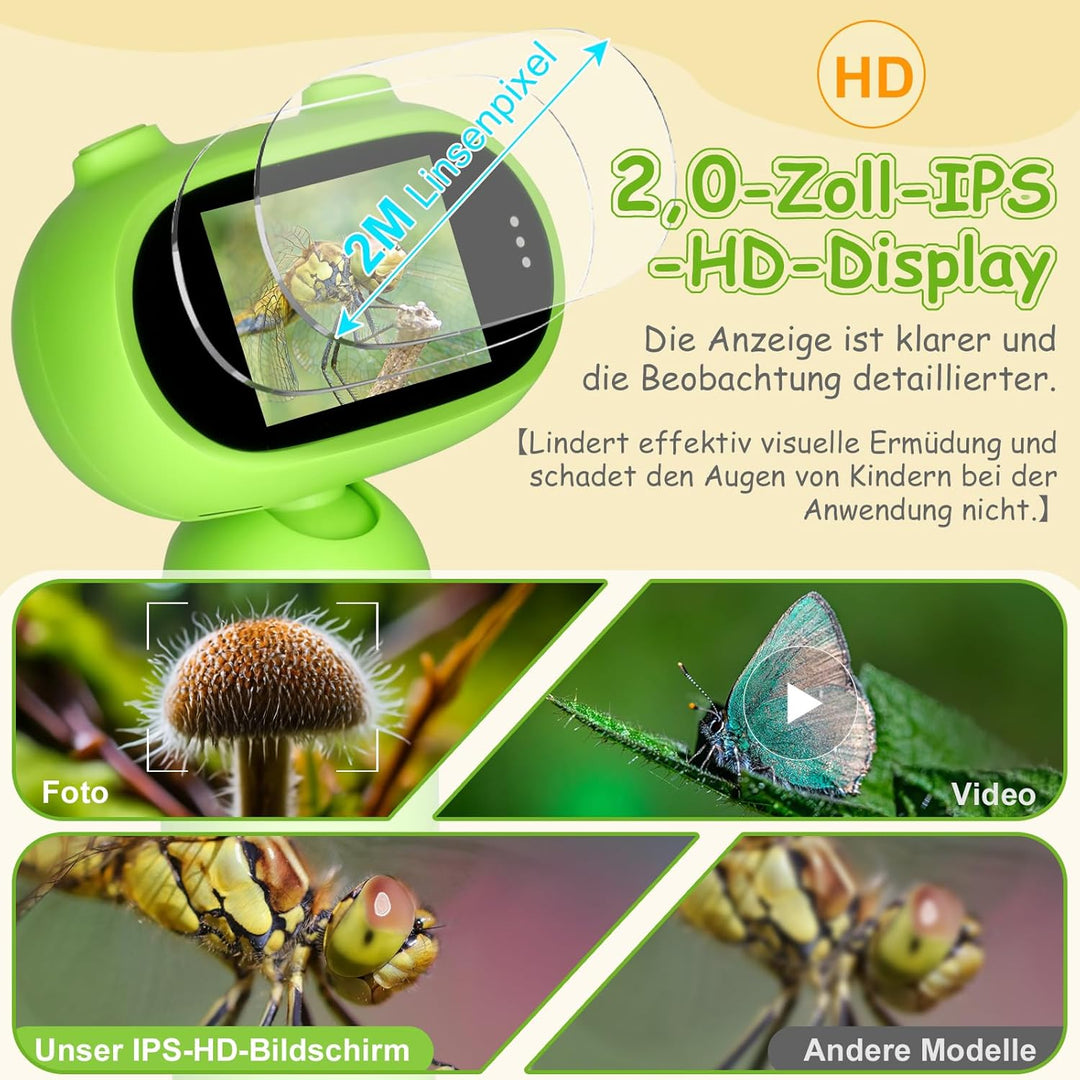 Mucek Handy Mikroskop für Kinder, 1000X Mikroskop Kinder, 2,0" IPS-Bildschirm Taschenmikroskop, 2MP