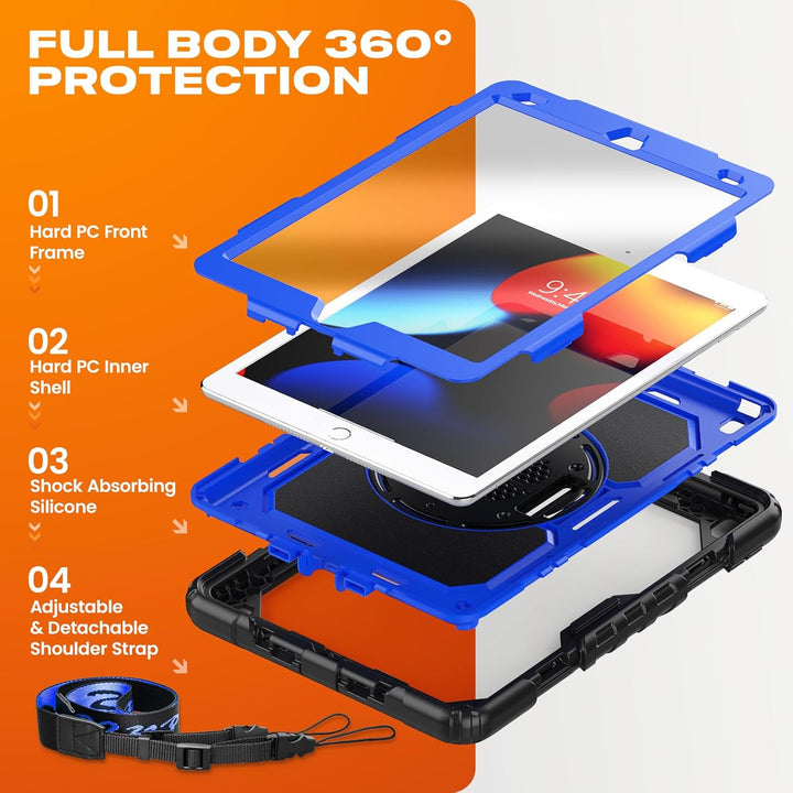 SEYMAC stock Hülle für iPad 9./8./7. Generation 10,2 Zoll 2021/2020/2019, Stossfeste Hülle mit Displ