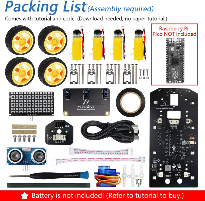 Freenove 4WD Car Kit for Raspberry Pi Pico (Not Included) (Compatible with Arduino IDE), Dot Matrix