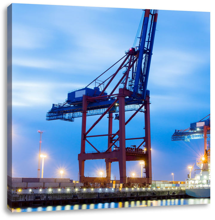 Containerkran im Hafen, Format: 70x70 auf Leinwand, XXL riesige Bilder fertig gerahmt mit Keilrahmen