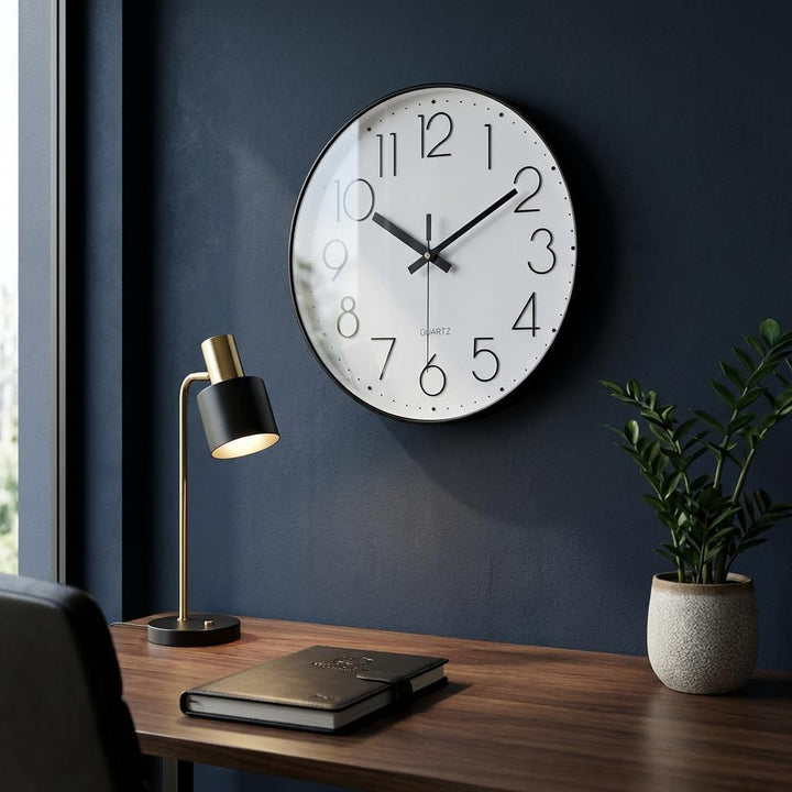 jomparis Wanduhr ohne Ticken Analoge 30cm Rund Wanduhr Dekor für Wohnzimmer, Zimmer, Büro (Schwarz)