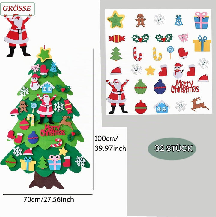 OUQIWEN Filz Weihnachtsbaum,DIY Filz-Weihnachtsbaum mit 32 Stück Abnehmbaren Hängenden Ornamenten,Ho