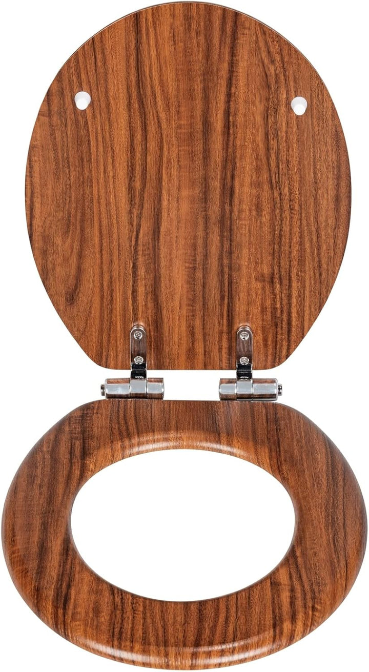 WENKO WC-Sitz Chestnut, Toilettensitz aus FSC-zertifiziertem MDF mit Easy-Close Absenkautomatik und