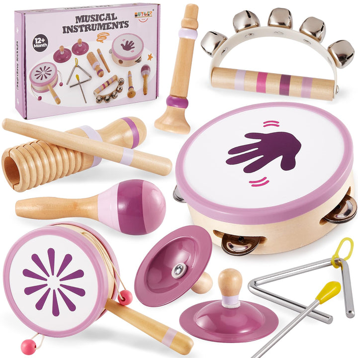 BUYGER Percussion Instrumente für Kinder, Baby Montessori Musikspielzeug aus Holz, Musikinstrumente