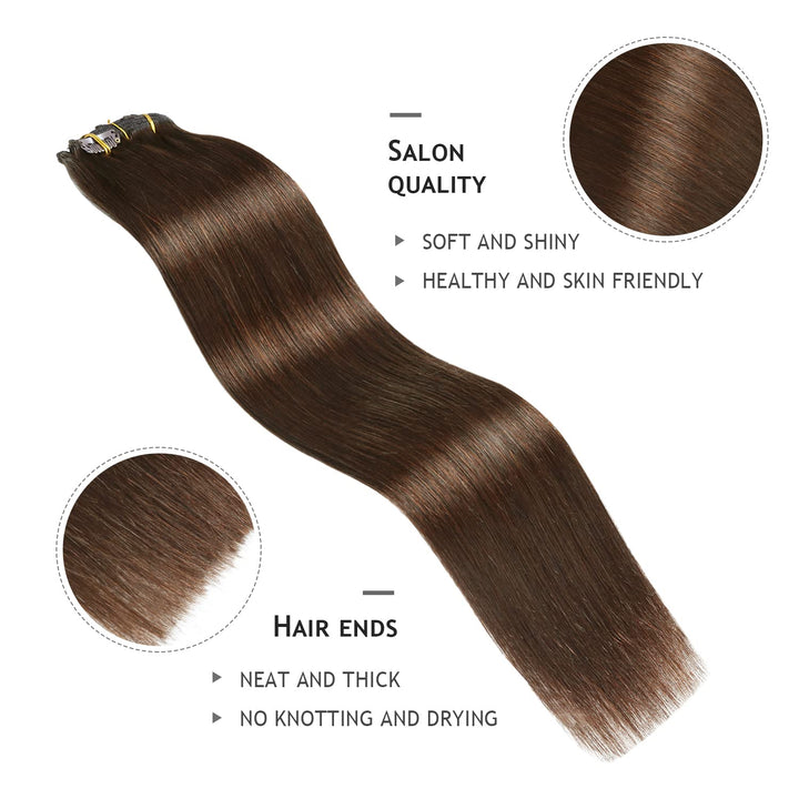 YILITE Clip in Extensions Echthaar 45cm 100% Echthaar Extensions Clip 18 Zoll 8 Stück 120g Unsichtba