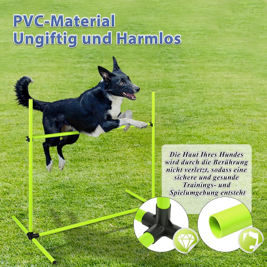 AufuN Hunde Agility Set, 4X Höhenverstellbare Hürden + Slalomstäbe inkl. Tragetasche, Hürdenset Trai