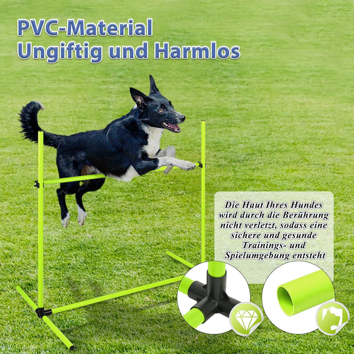 AufuN Hunde Agility Set, 4X Höhenverstellbare Hürden + Slalomstäbe inkl. Tragetasche, Hürdenset Trai