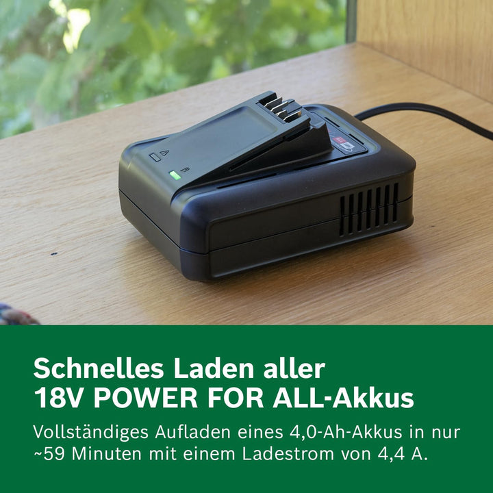 Bosch Schnellladegerät AL 18V-44 (18V System; 4,4A Ladestrom, Akku-Ladezeit 2,0/2,5/4,0/6,0 Ah: 34/4