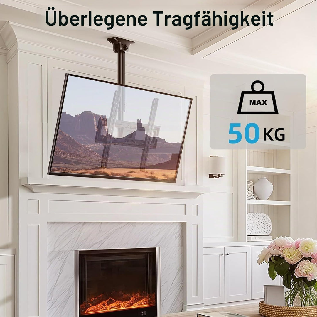 TV-Halterung für TV-Decke, neigbar und schwenkbar, verstellbar für Bildschirme von 26 bis 65 Zoll –