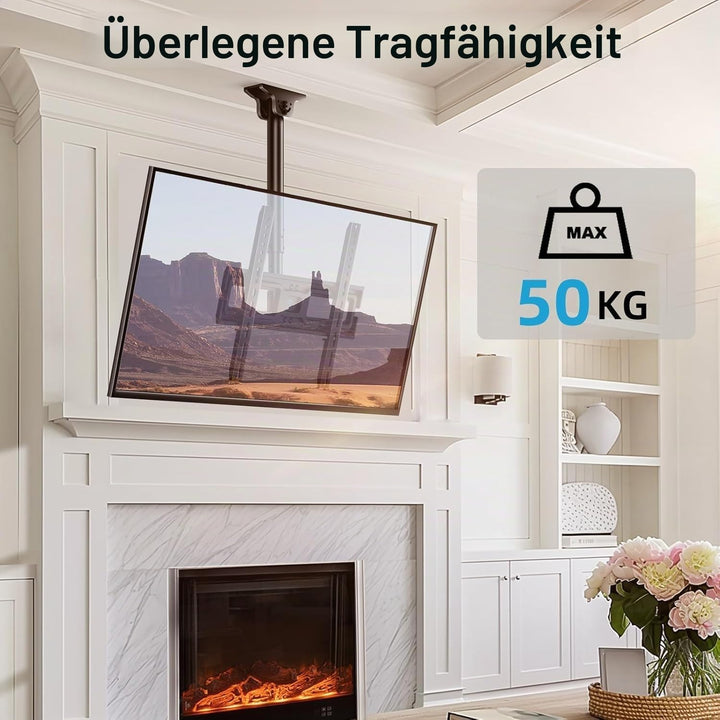 TV-Halterung für TV-Decke, neigbar und schwenkbar, verstellbar für Bildschirme von 26 bis 65 Zoll –