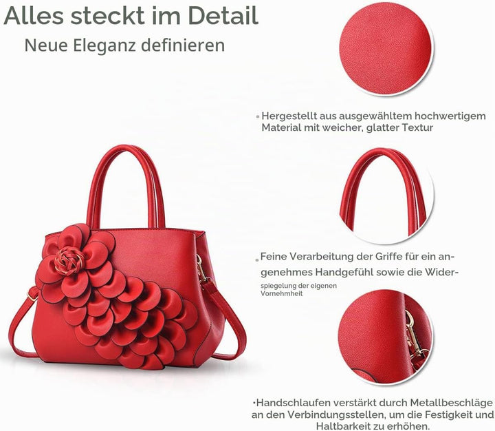 NICOLE &amp; DORIS Umhängetasche Umhängetasche Handtasche Blumenmotiv für Damen Rot, Rot