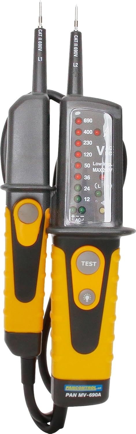Kopp Spannung- und Durchgangsprüfer MV 690A, 2 polig mit LED Anzeige und FI-Prüftaste, 1 Stück, gelb