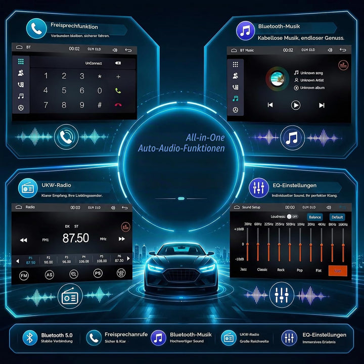 1 DIN Autoradio mit Bildschirm, Wireless CarPlay &amp; Android Auto 7, 7