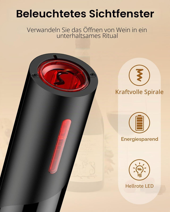 Pawfly 5 in 1 Akku Weinflaschenöffner Set Automatischer Weinöffner mit Weindekanter Ausgiesser Vakuu