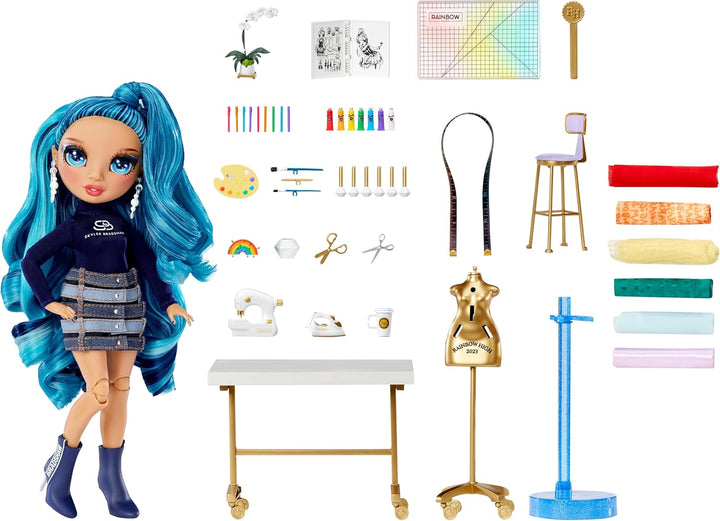 Rainbow High Dream & Design Fashion Studio Spielset - Modedesigner-Spielset mit Blauer Skyler Bradsh