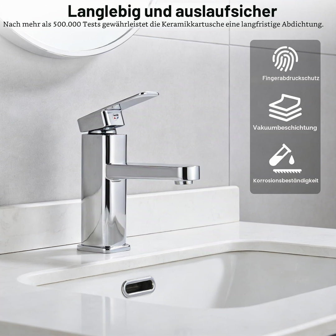 Wasserhahn Bad Waschtischarmatur Armatur Silber Waschtischmischer Warm und Kaltwasserhahn Einhebelmi