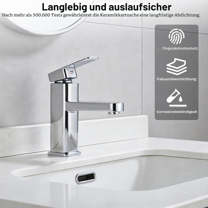 Wasserhahn Bad Waschtischarmatur Armatur Silber Waschtischmischer Warm und Kaltwasserhahn Einhebelmi