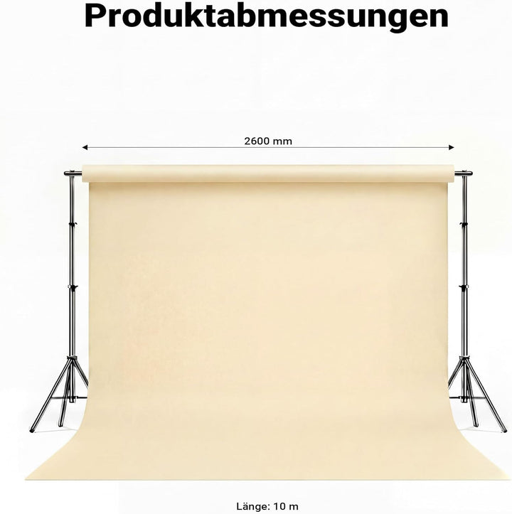 Walimex pro Hintergrundkarton 2,60 x 10 m light beige, robuster Fotohintergrund aus Karton, Fotolein