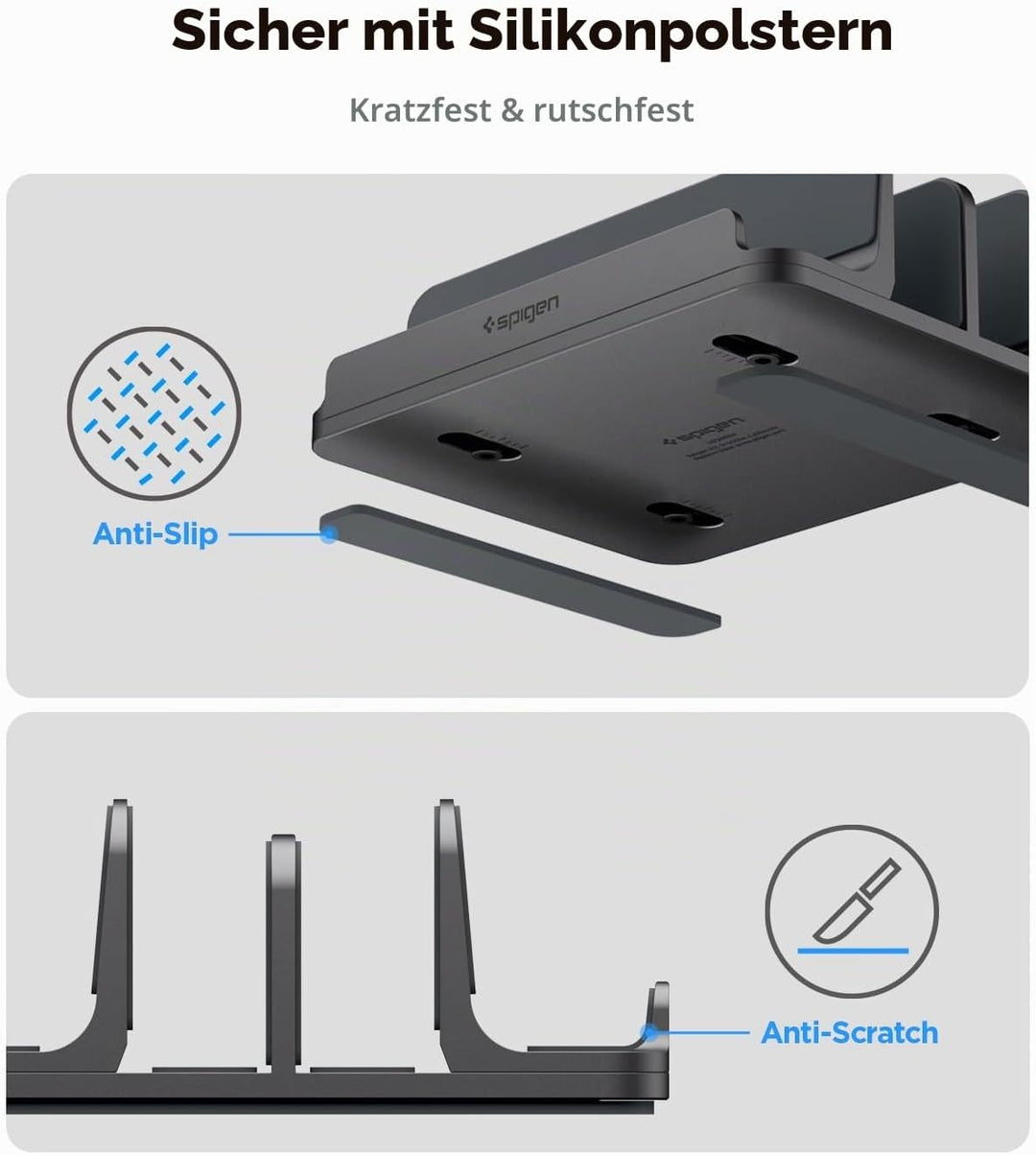 Spigen Vertikaler Laptop-Ständer – 4-in-1 Schreibtisch-Organizer mit verstellbaren Slots (14–22 mm),