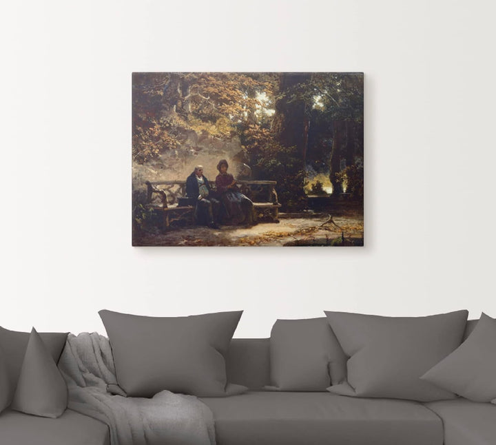 ARTland Leinwandbilder Wandbild Bild auf Leinwand 60x45 cm Wanddeko Wald Garten Sitzbank Pärchen Das