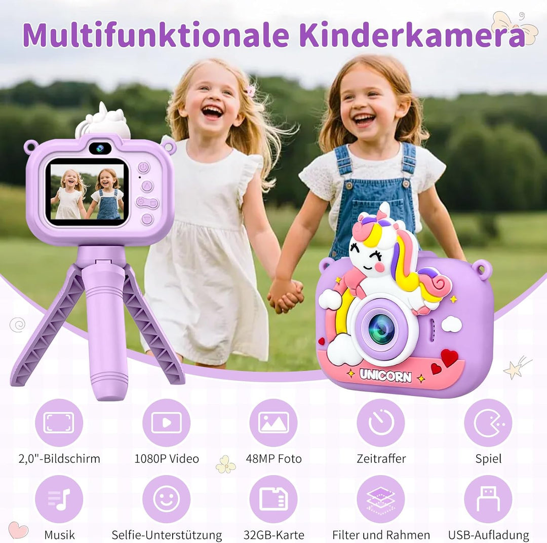 Kinderkamera, 1080P Kinder Kamera mit 2,0" Bildschirm & 32GB-Karte, Digitalkamera Kinder & Selfie-Vi