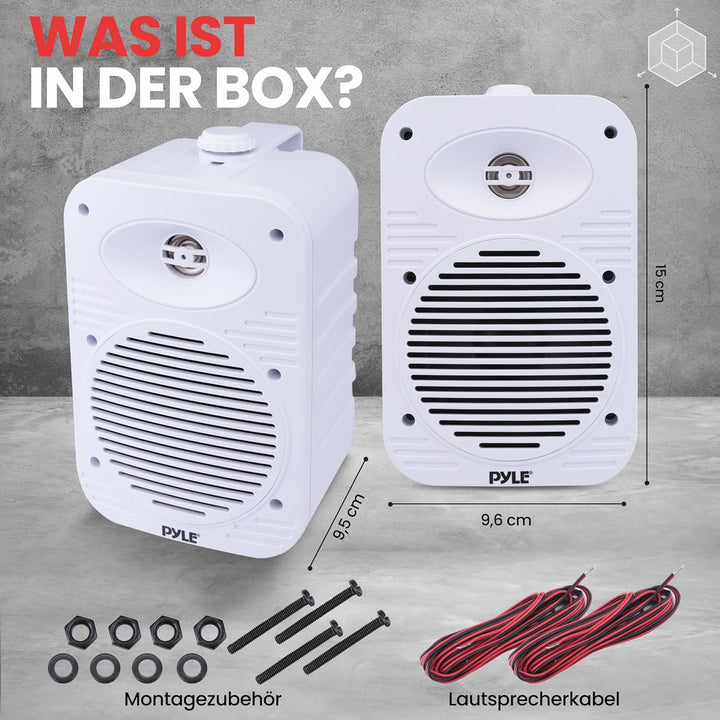 Pyle Lautsprecher Set Outdoor Indoor – 500W 4” 2-Wege Boxen wasserdicht Full Range Stereo Sound, Wet