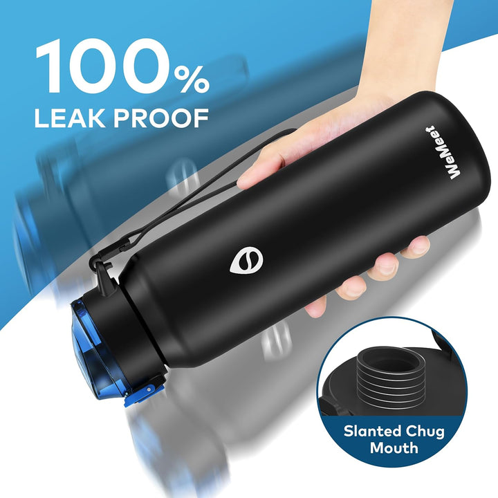 WEMEET 1000ml Trinkflasche Edelstahl mit Abnehmbare Strohhalm, [18/10 Edelstahl] BPA-frei Edelstahlf