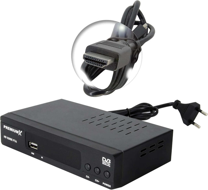 PremiumX Satelliten-Receiver HD 520SE FTA Digital SAT TV Receiver DVB-S2 FullHD HDMI SCART 2X USB Mu