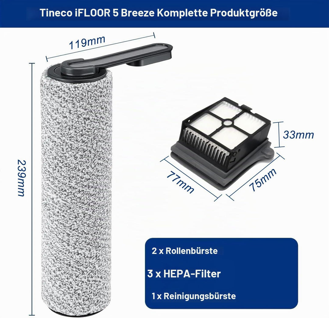 Zubehör für Tineco iFLOOR 5 Breeze Complete, 2 Bürstenrolle 3 Filter Nass Trockensauger Ersatzteile,