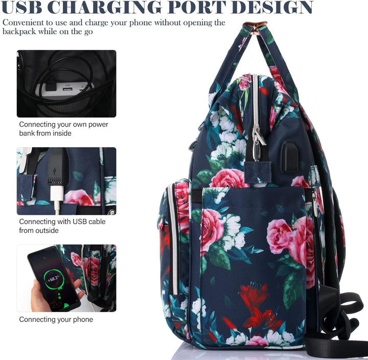 RJEU Rucksack Damen,Schulrucksack Mädchen Teenager mit USB-Ladeanschluss,Laptop Rucksack Schule für