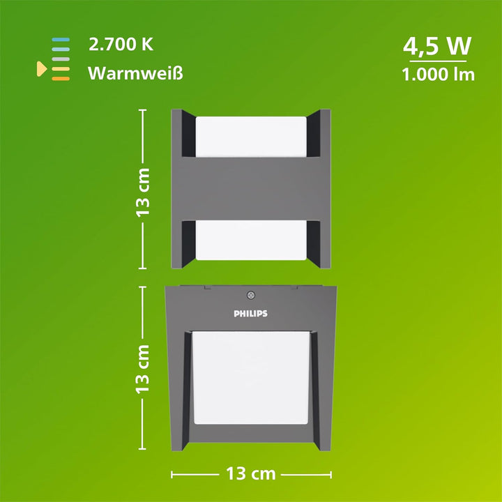 Philips myGarden Arbour LED Sockelleuchte, Aluminium Ohne Bewegungsmelder 2-flammig Wandleuchte, Ohn