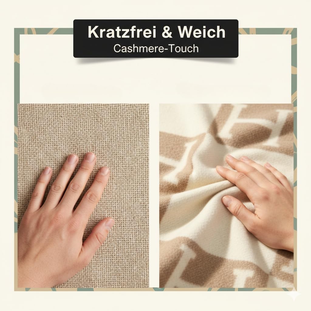 Luxusdecke Kaschmir-Optik Plaid 130 × 180 cm – Wohndecke im Skandi-Design | Extra weich, Angenehm wa