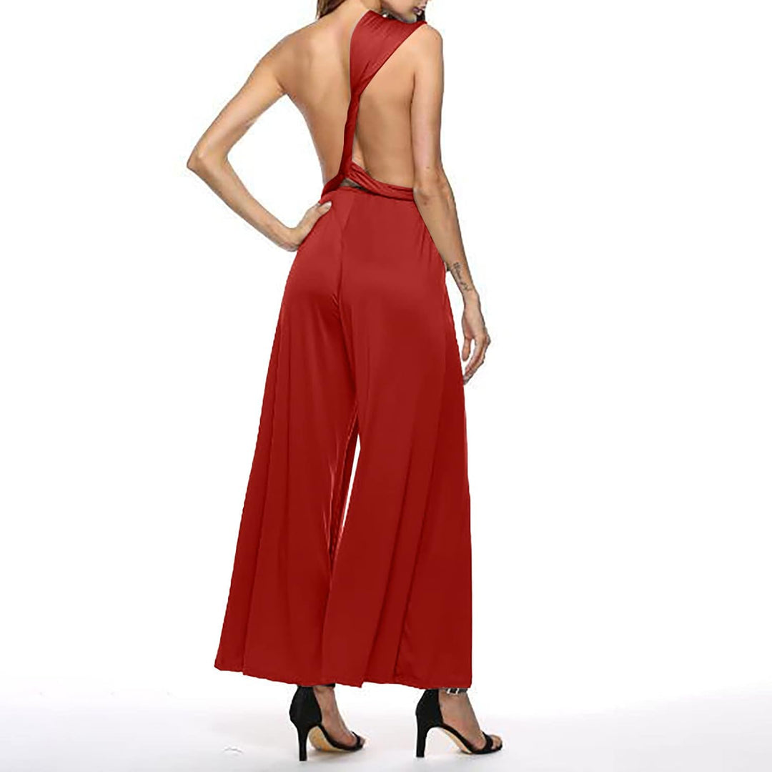 Ansenesna Jumpsuit Damen Sommer Lang Elegant Weites Bein Overall Frauen Rückenfrei V Ausschnitt Einf