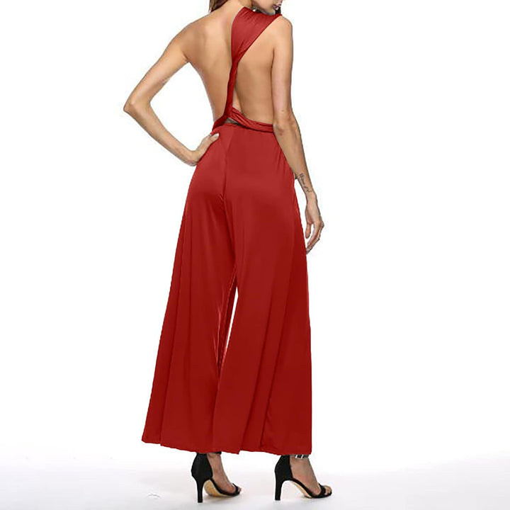Ansenesna Jumpsuit Damen Sommer Lang Elegant Weites Bein Overall Frauen Rückenfrei V Ausschnitt Einf