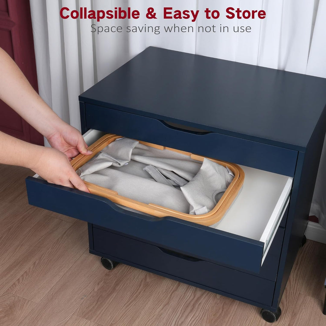 efluky Faltbarer Wäschekorb 43L, Bambus Stoff Faltbarer Storage Basket, Aufbewahrung Klappbar Wäsche