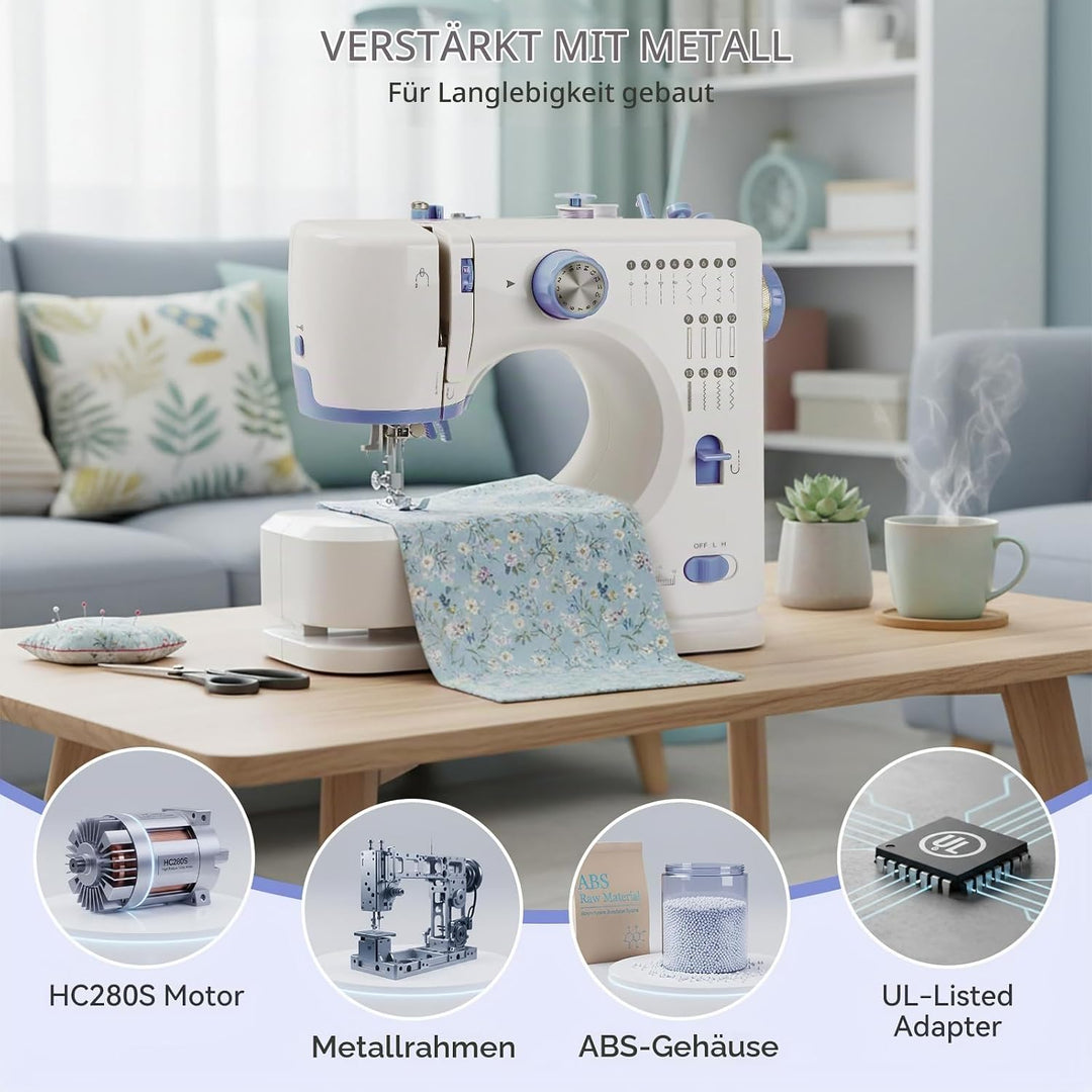 Nähmaschine für Anfänger und Kinder, Qoosea 16 Stichmuster Overlock Nähmaschine Einfach zu Bedienen,
