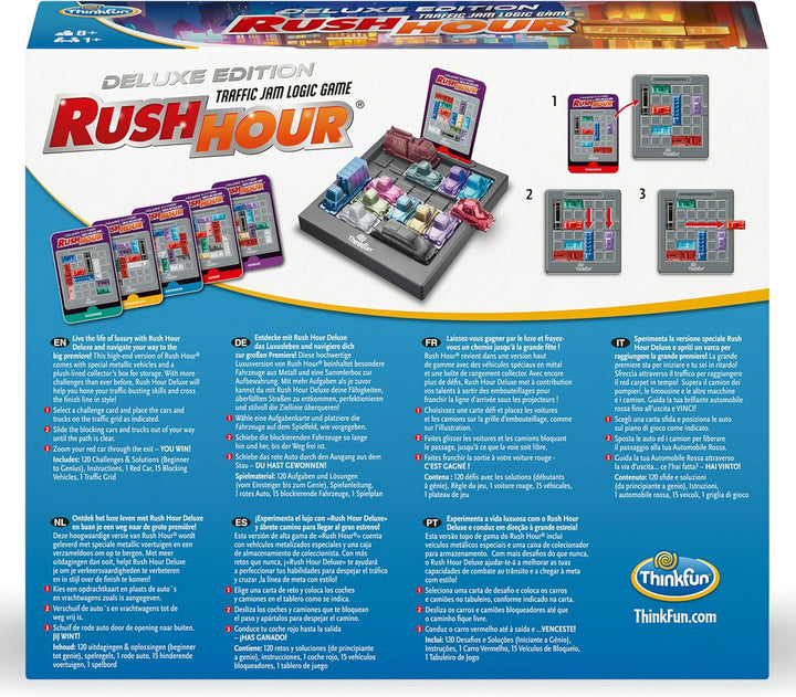 ThinkFun 76617 - Rush Hour - Das bekannte Stau-Spiel in der Deluxe Edition mit Fahrzeugen in Metallo