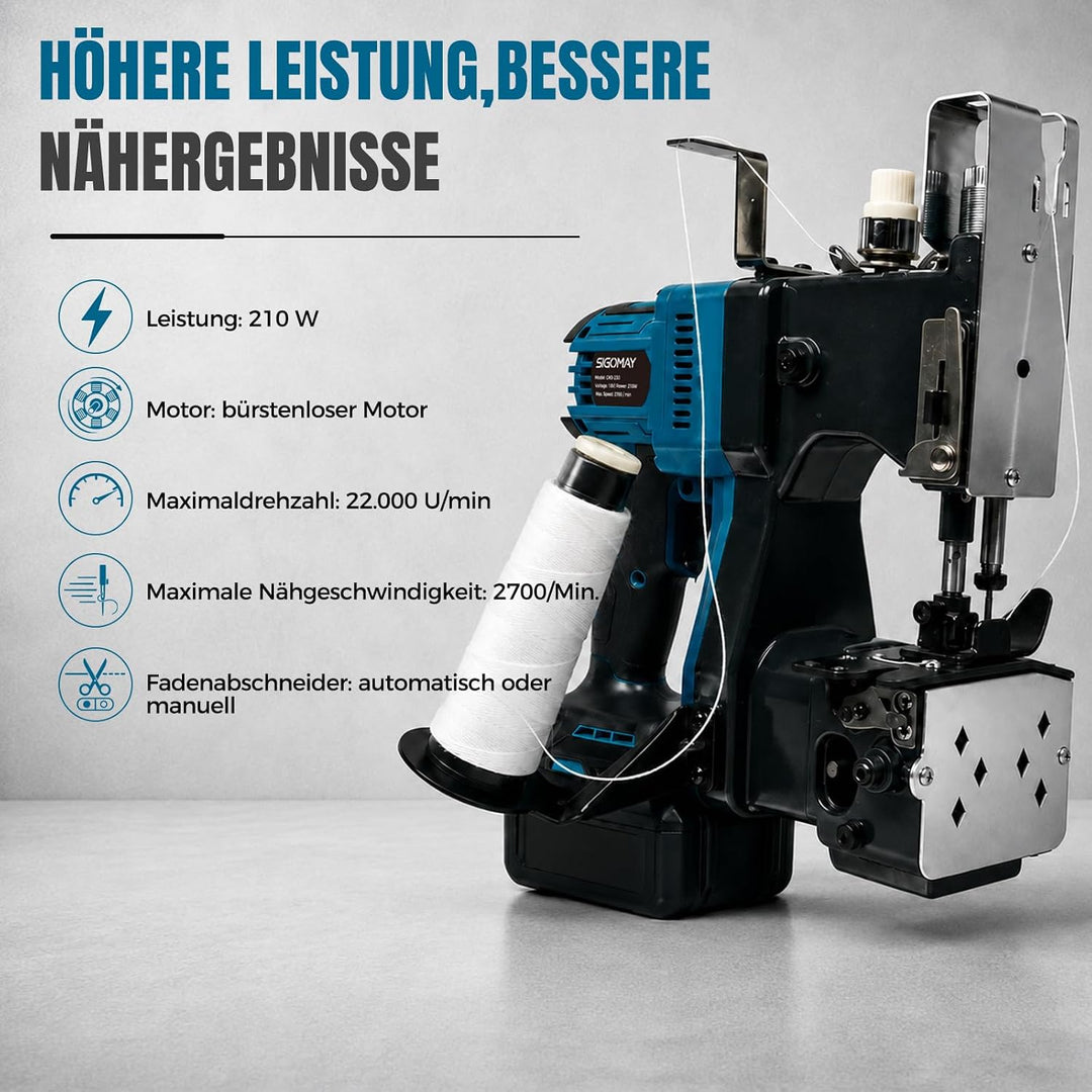 Akku Sacknähmaschine bürstenlos, 18V tragbare Handnähmaschine kompatibel mit Makita 18V Batterie, el