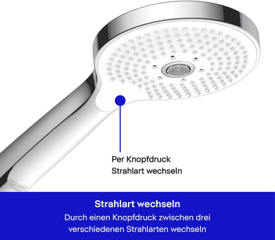 Duravit Universal Duschkopf, Duschbrause mit 3 Strahlarten (Rain, Pulse, Mono), Handbrause rund (Ø 1