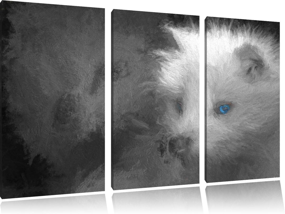 hübscher Polarfuchs in Höhle schwarz/weiss Deluxe 3-Teiler Leinwandbild 120x80 Bild auf Leinwand, XX