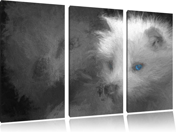 hübscher Polarfuchs in Höhle schwarz/weiss Deluxe 3-Teiler Leinwandbild 120x80 Bild auf Leinwand, XX