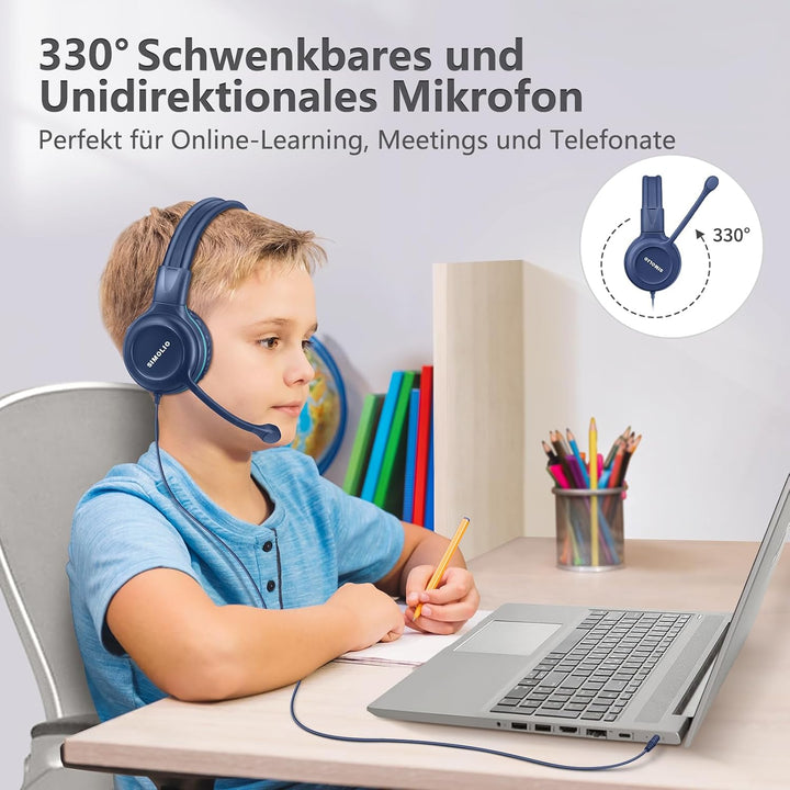 SIMOLIO Kopfhörer Kinder mit Mikrofon, On-Ear-Kinder Kopfhörer mit Mikrofon für Schüler, Gaming Kopf