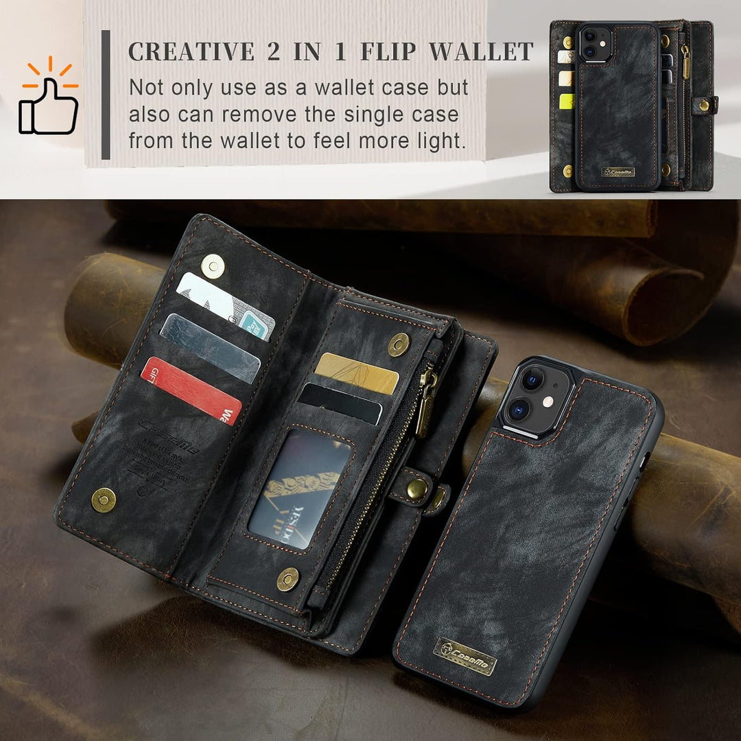 UFinetech 2-in-1 iPhone 11 Hülle Tasche Design Flip TPU Bumper Leder Abnehmbar Flexibel Magnetische