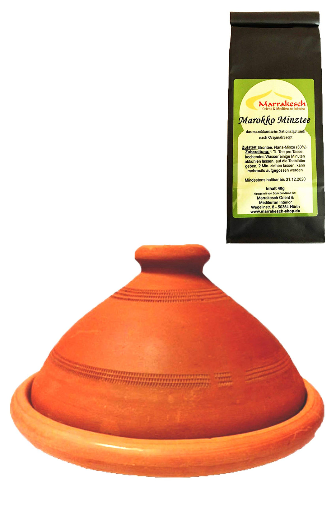Marokkanische Tajine, Inklusive Tee | Tagine, unglasiert frei von Schadstoffe, original aus Marokko